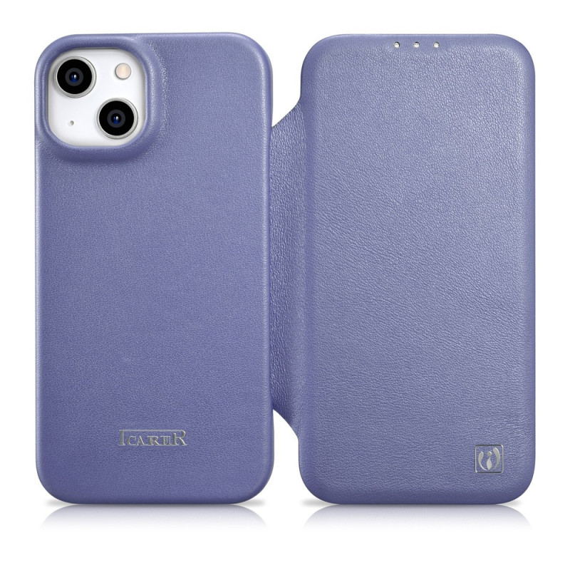 iCarer CE Premium Leather Folio Case Lederhülle für Apple iPhone 14 Plus / 15 Plus, MagSafe, hellviolett (ICR413)