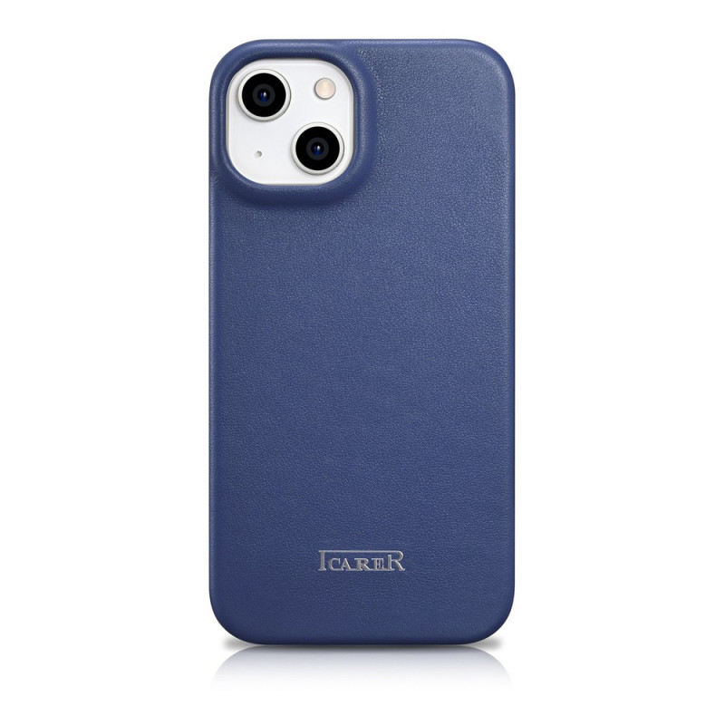 iCarer CE Premium Leather Folio Case magnetische Klapphülle für iPhone 14 Plus, MagSafe, blau (WMI14220715-BU)