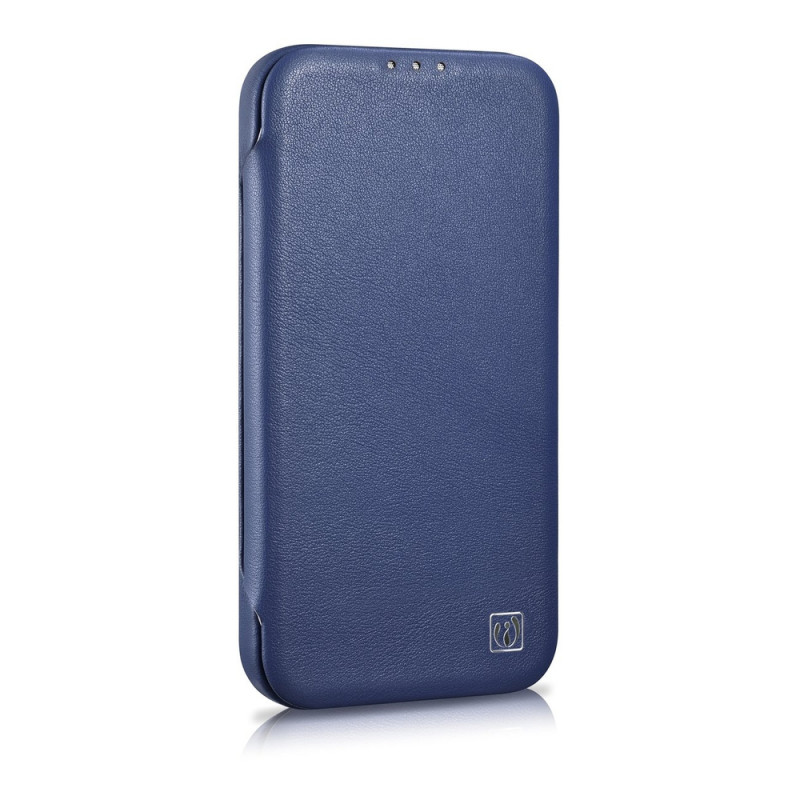 iCarer CE Premium Leather Folio Case magnetische Klapphülle für iPhone 14 Plus, MagSafe, blau (WMI14220715-BU)