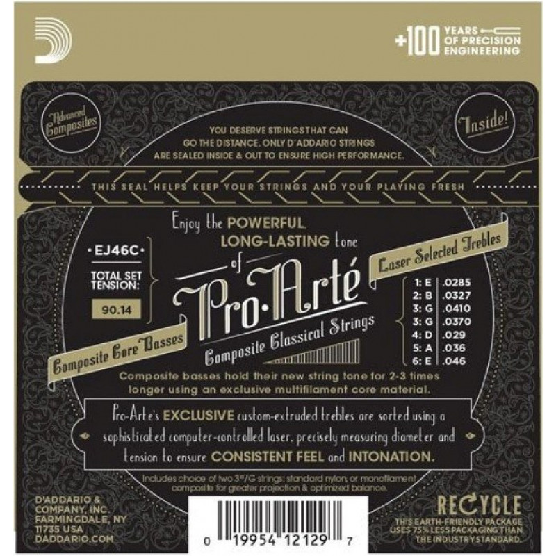 Daddario D'Addario EJ46 Pro-Arté Saiten für Konzertgitarre, harte Spannung, 28-44