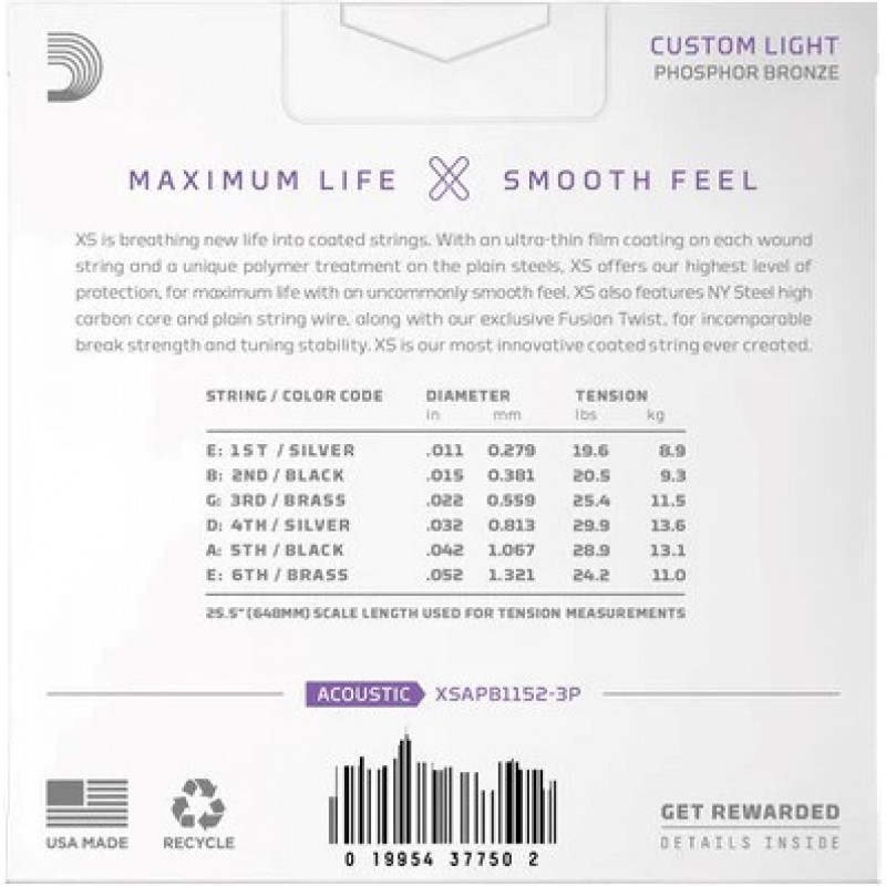 Daddario D'Addario XSAPB1152 Saiten für Akustikgitarre, 11–52