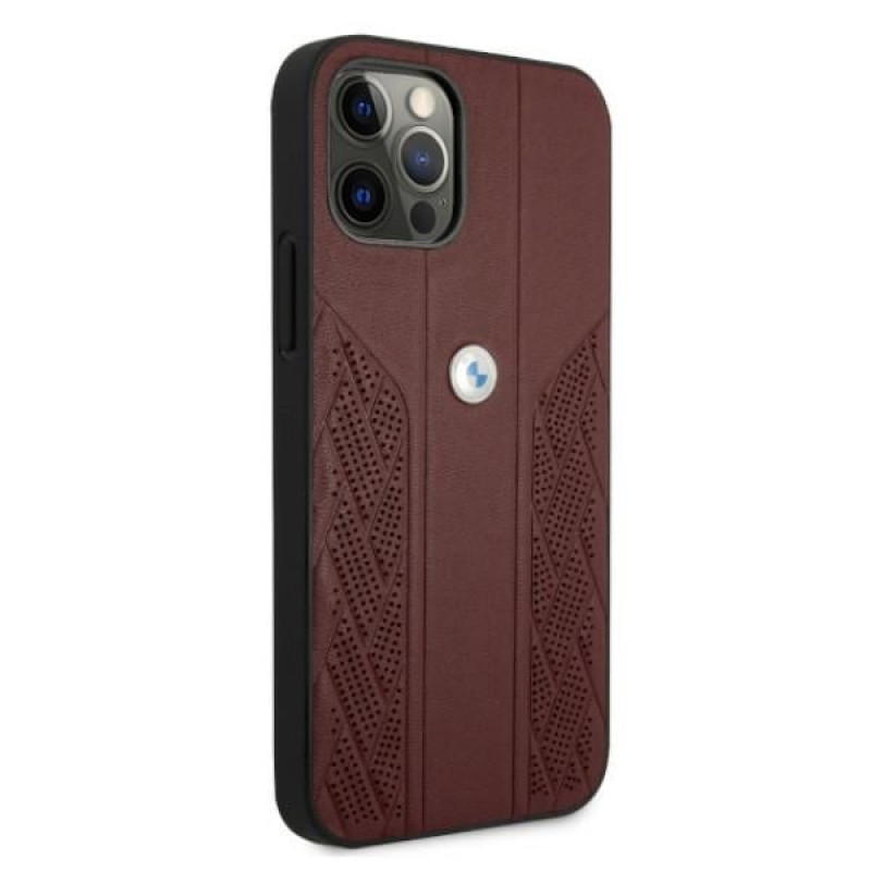 BMW BMHCP12MRSPPR Curve Perforate Leder-Hardcase für Apple iPhone 12 / 12 Pro, rot