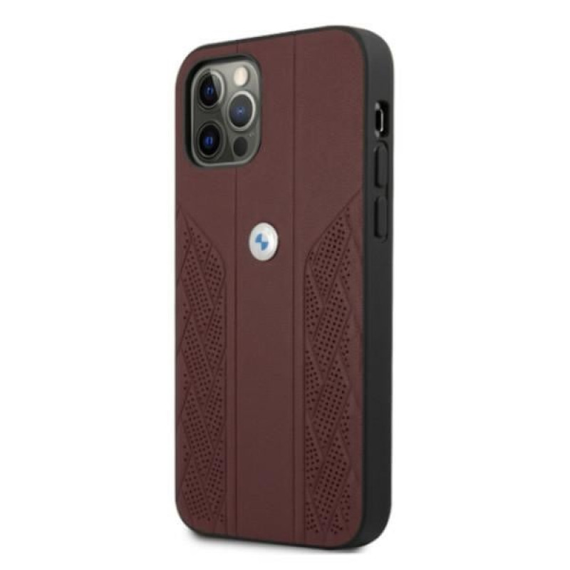 BMW BMHCP12LRSPPR Curve Perforate Leder-Hardcase für Apple iPhone 12 Pro Max, rot