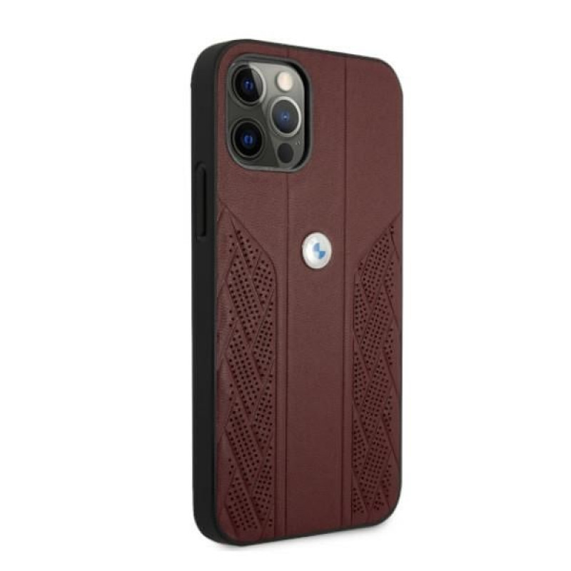 BMW BMHCP12LRSPPR Curve Perforate Leder-Hardcase für Apple iPhone 12 Pro Max, rot