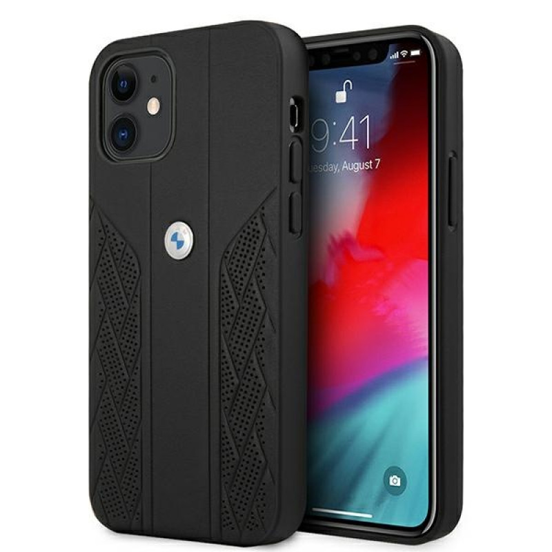 BMW BMHCP12SRSPPK Curve Perforate Leder-Hardcase für Apple iPhone 12 mini, schwarz