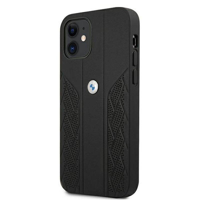 BMW BMHCP12SRSPPK Curve Perforate Leder-Hardcase für Apple iPhone 12 mini, schwarz