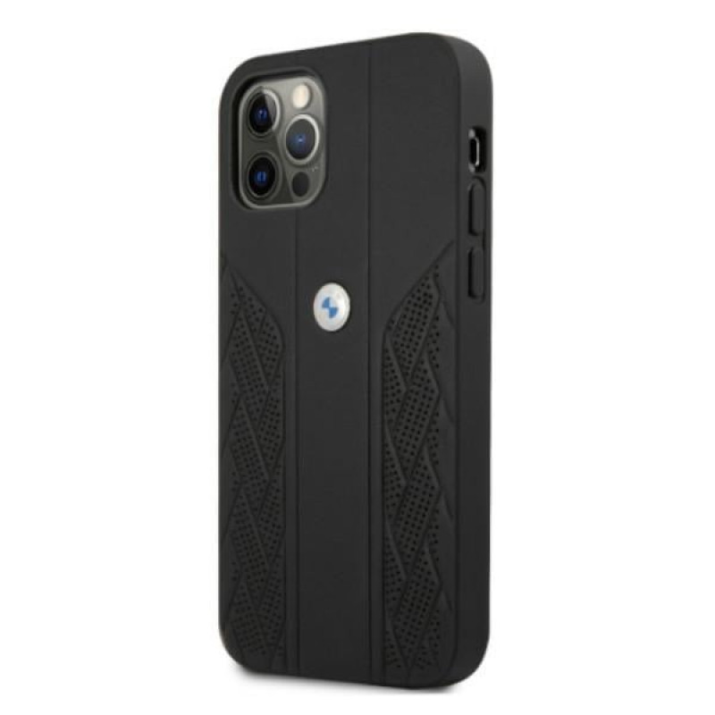 BMW BMHCP12MRSPPK Curve Perforate Leder-Hardcase für Apple iPhone 12 / 12 Pro, schwarz