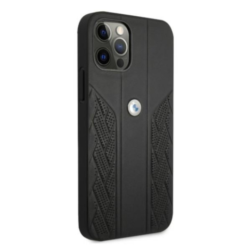 BMW BMHCP12MRSPPK Curve Perforate Leder-Hardcase für Apple iPhone 12 / 12 Pro, schwarz