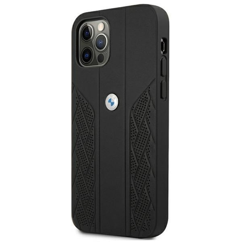 BMW BMHCP12LRSPPK Curve Perforate Leder-Hardcase für Apple iPhone 12 Pro Max, schwarz