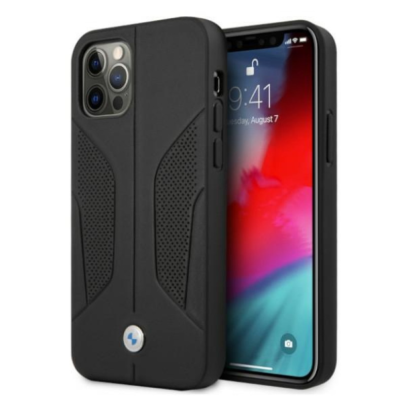 BMW BMHCP12MRSCSK Perforate Sides Leder-Hardcase für Apple iPhone 12 / 12 Pro, schwarz