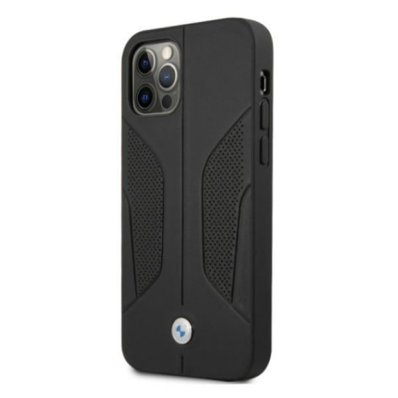 BMW BMHCP12MRSCSK Perforate Sides Leder-Hardcase für Apple iPhone 12 / 12 Pro, schwarz