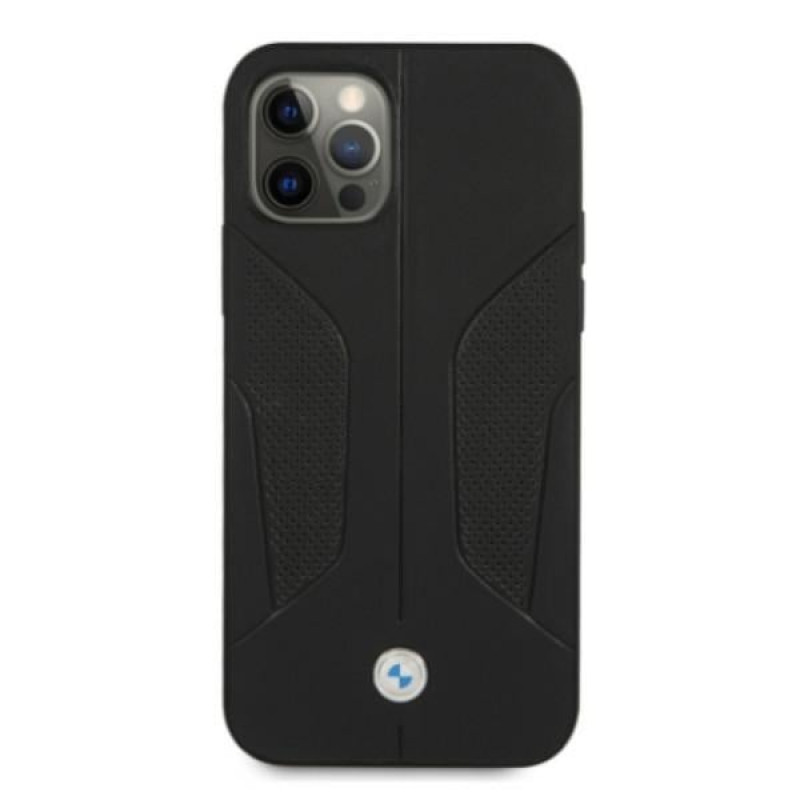BMW BMHCP12MRSCSK Perforate Sides Leder-Hardcase für Apple iPhone 12 / 12 Pro, schwarz