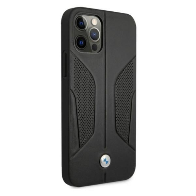 BMW BMHCP12MRSCSK Perforate Sides Leder-Hardcase für Apple iPhone 12 / 12 Pro, schwarz