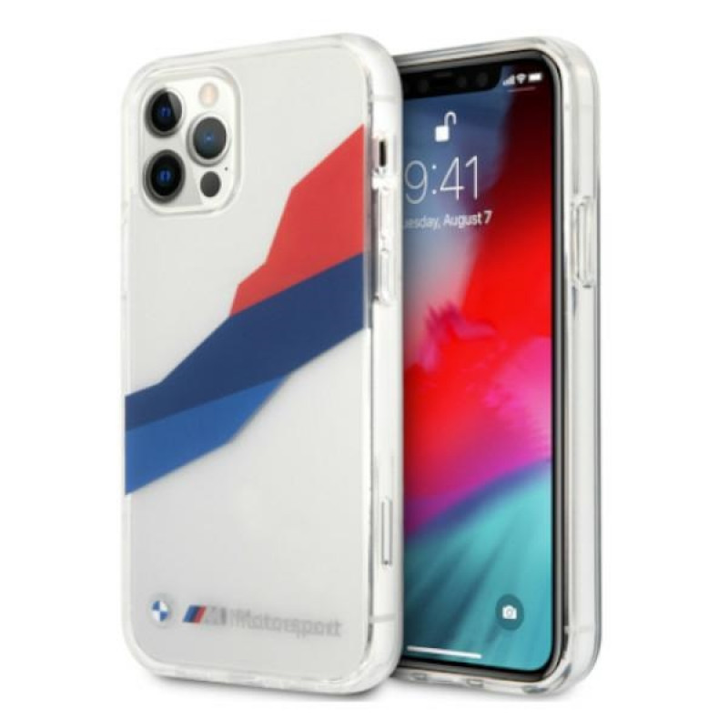 BMW BMHCP12LSKTGT Motorsport Tricolor Hardcase für Apple iPhone 12 Pro Max, transparent