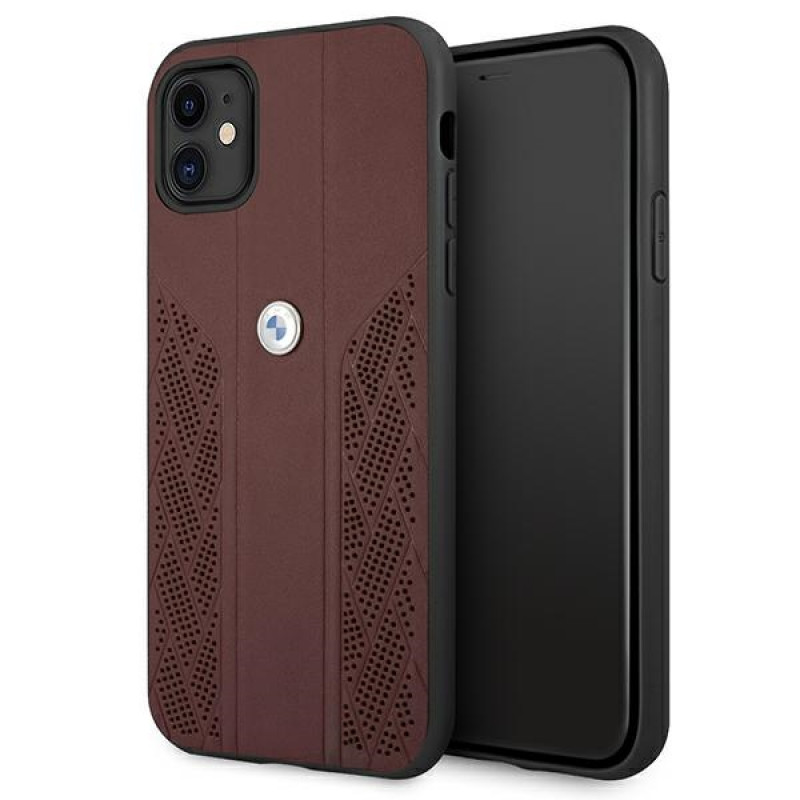 BMW BMHCN61RSPPR Leather Curve Perforate Hardcase für Apple iPhone 11, rot