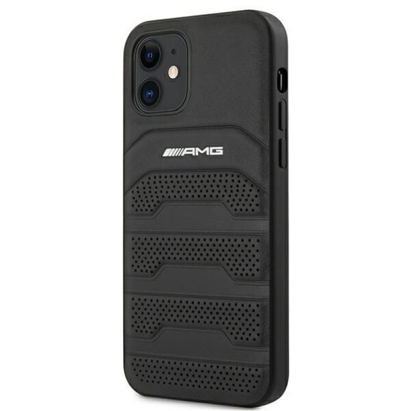 Mercedes-AMG AMHCP12SGSEBK Leather Debossed Lines Hardcase für Apple iPhone 12 mini, schwarz