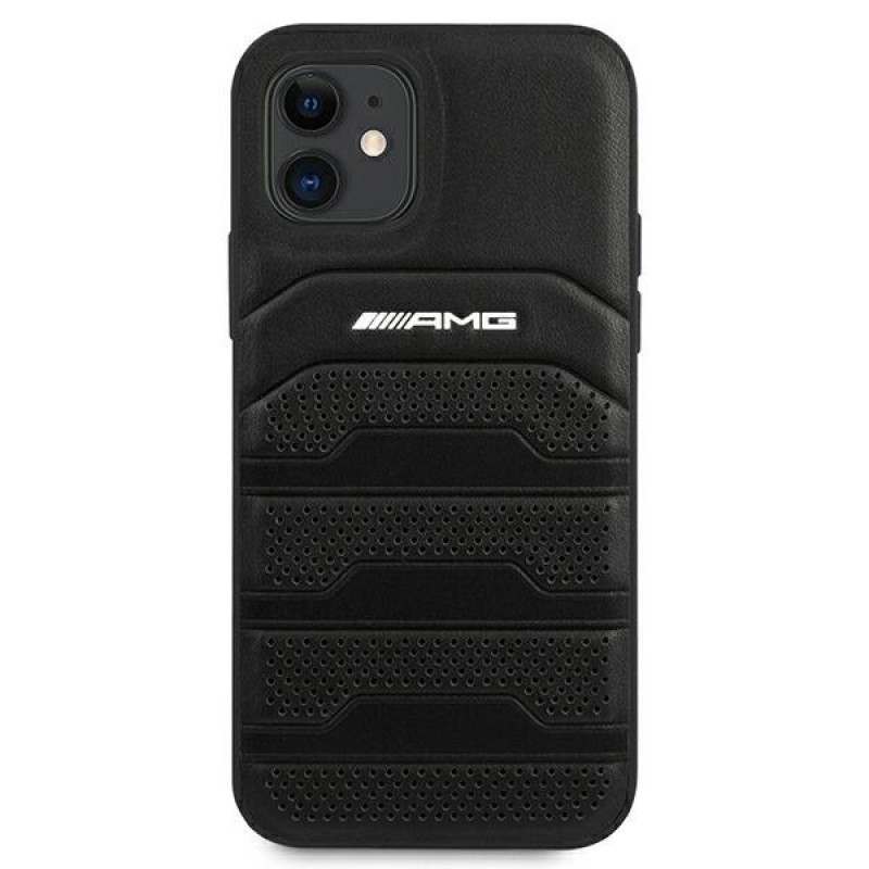 Mercedes-AMG AMHCP12SGSEBK Leather Debossed Lines Hardcase für Apple iPhone 12 mini, schwarz