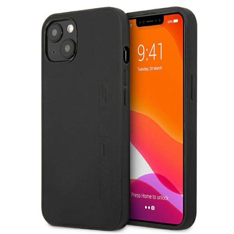 Mercedes-AMG AMHCP13MDOLBK Leather Hot Stamped Hardcase für Apple iPhone 13, schwarz
