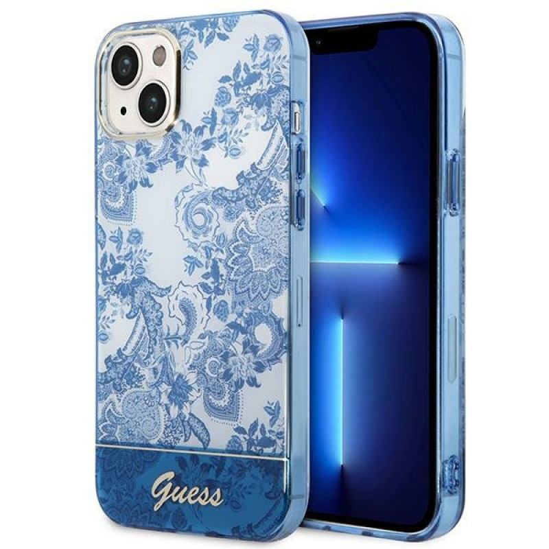 Guess GUHCP14MHGPLHB Hardcase-Hülle für Apple iPhone 14 Plus / 15 Plus, Porcelain Collection, blau