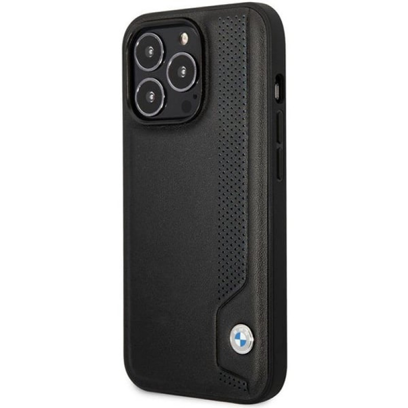 BMW BMHCP14X22RBDK Leather Blue Dots Hardcase für iPhone 14 Pro Max 6,7", schwarz