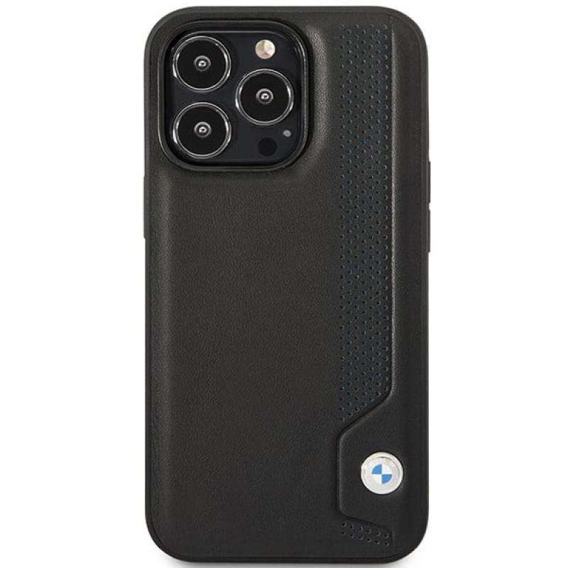 BMW BMHCP14X22RBDK Leather Blue Dots Hardcase für iPhone 14 Pro Max 6,7", schwarz
