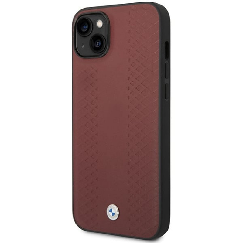 BMW BMHCP14S22RFGR Leather Diamond Pattern Hardcase für iPhone 14 6,1", burgunderrot