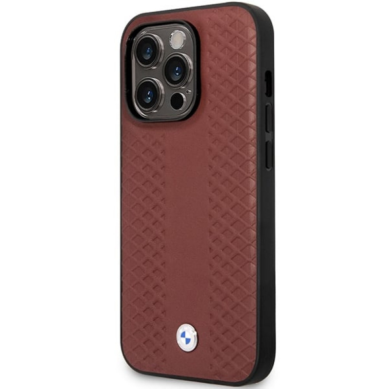 BMW BMHCP14L22RFGR Leather Diamond Pattern Hardcase für iPhone 14 Pro 6,1", burgunderrot