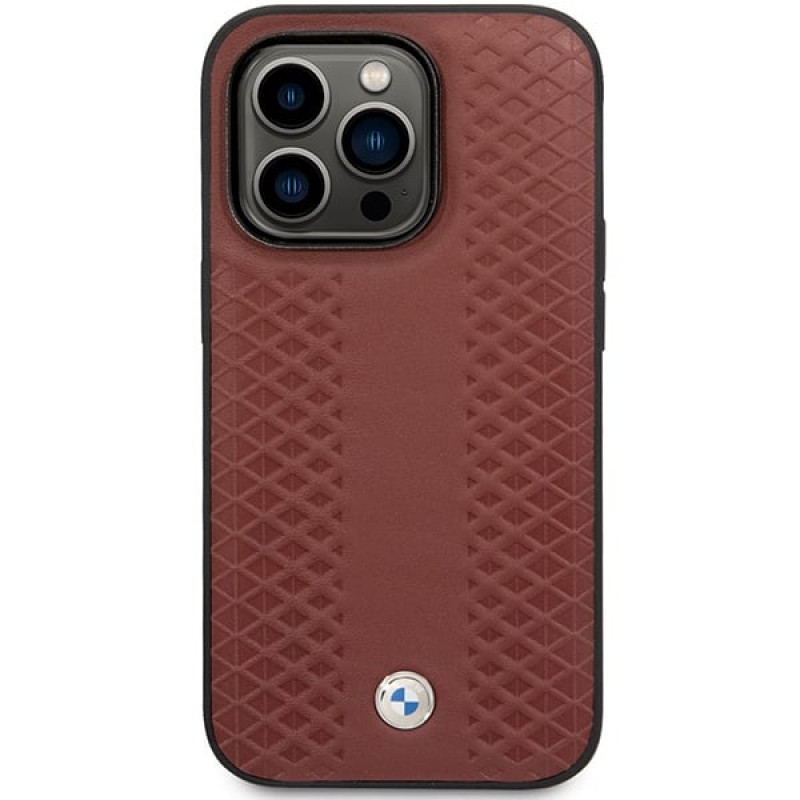 BMW BMHCP14X22RFGR Leather Diamond Pattern Hardcase für iPhone 14 Pro Max 6,7", burgunderrot