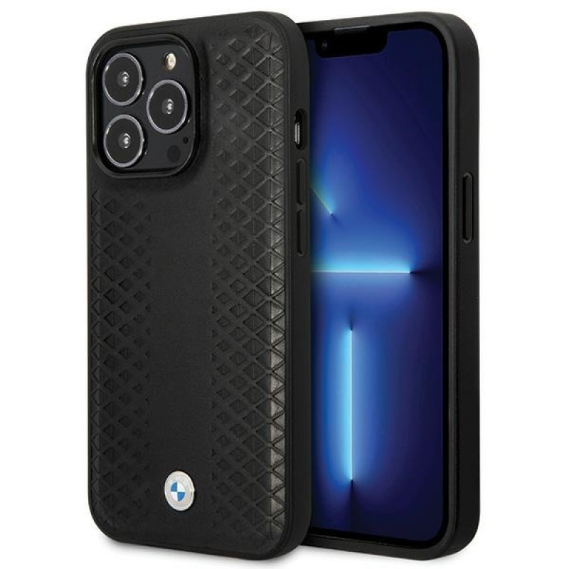 BMW BMHCP14L22RFGK Leather Diamond Pattern Hardcase für iPhone 14 Pro 6,1", schwarz