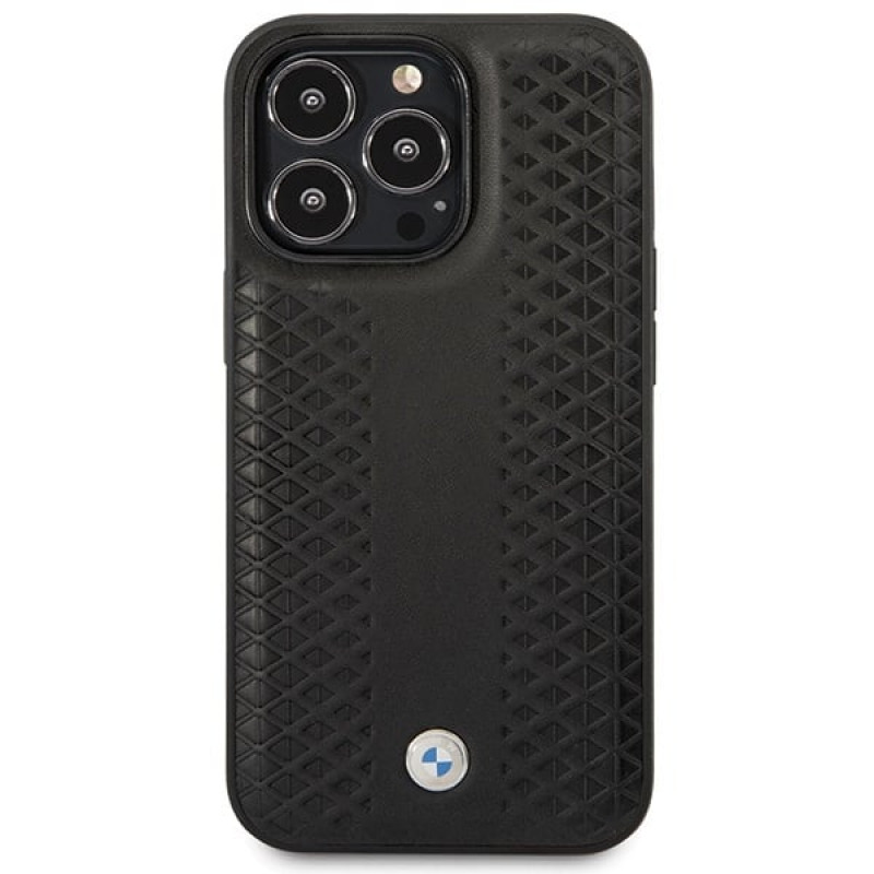 BMW BMHCP14L22RFGK Leather Diamond Pattern Hardcase für iPhone 14 Pro 6,1", schwarz