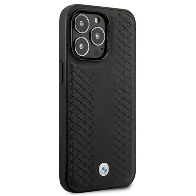 BMW BMHCP14L22RFGK Leather Diamond Pattern Hardcase für iPhone 14 Pro 6,1", schwarz