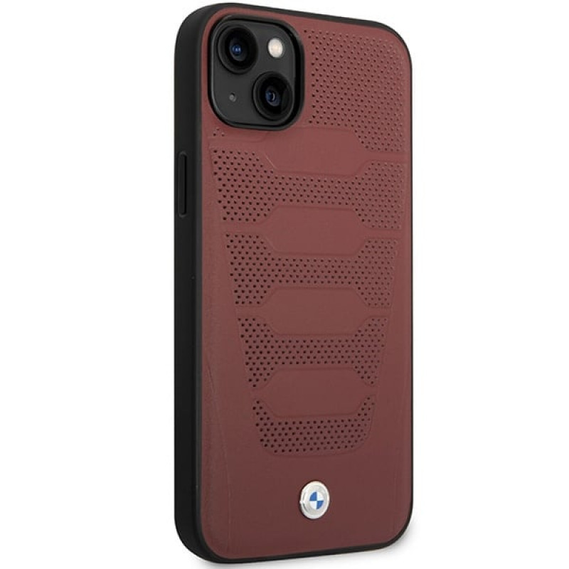 BMW BMHCP14S22RPSR Hülle für iPhone 14, bordeaux, Leather Seats Pattern