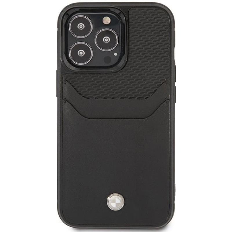 BMW BMHCP14X22RSEPK Hülle für iPhone 14 Pro Max, schwarz, Leather Card Slot