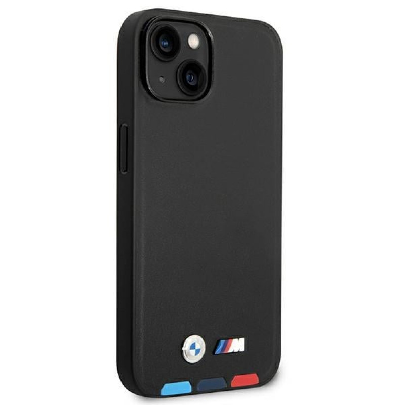 BMW BMHCP14M22PTDK Hülle für iPhone 14 Plus, schwarz, Leather Stamp Tricolor