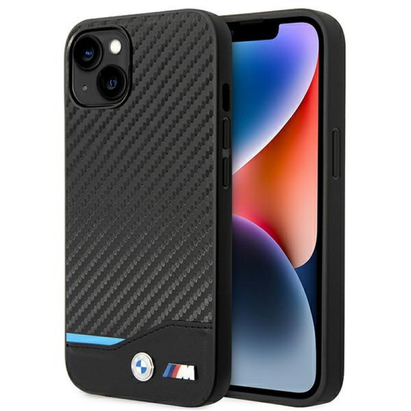 BMW BMHCP14M22NBCK Hülle für iPhone 14 Plus, schwarz, Leather Carbon