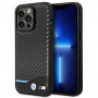 BMW BMHCP14L22NBCK Hülle für iPhone 14 Pro, schwarz, Leather Carbon