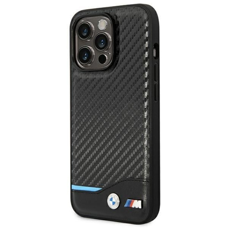 BMW BMHCP14L22NBCK Hülle für iPhone 14 Pro, schwarz, Leather Carbon