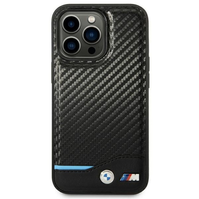 BMW BMHCP14L22NBCK Hülle für iPhone 14 Pro, schwarz, Leather Carbon