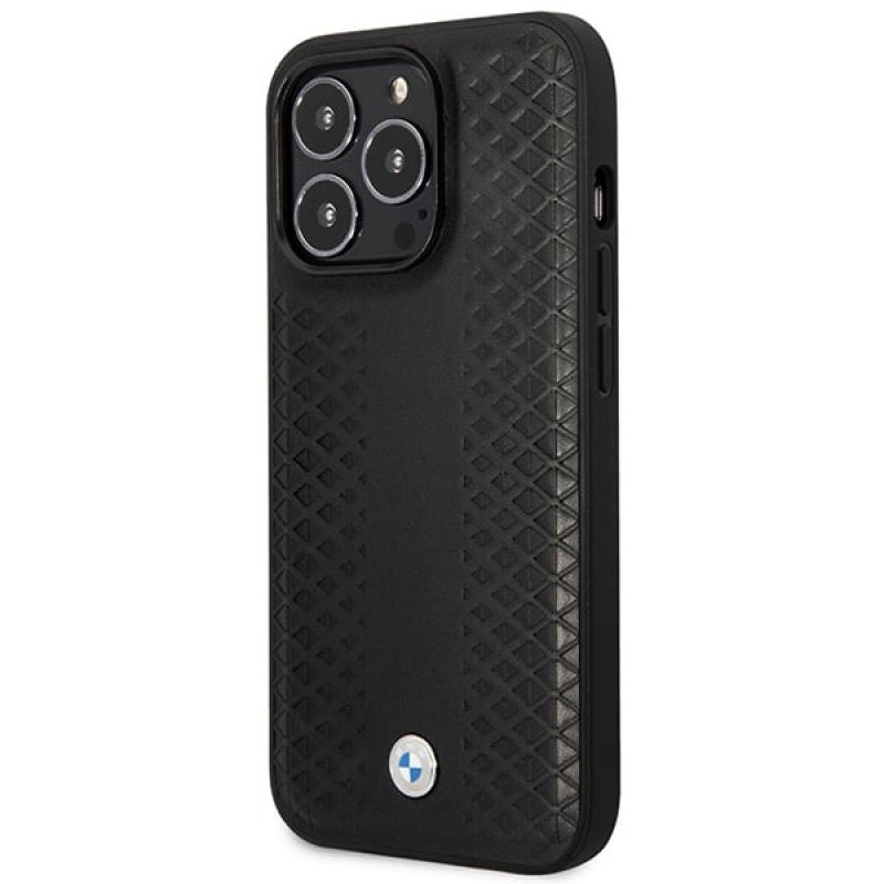 BMW BMHMP14L22RFGK Leather Diamond Pattern MagSafe Hülle für Apple iPhone 14 Pro 6,1″, schwarz