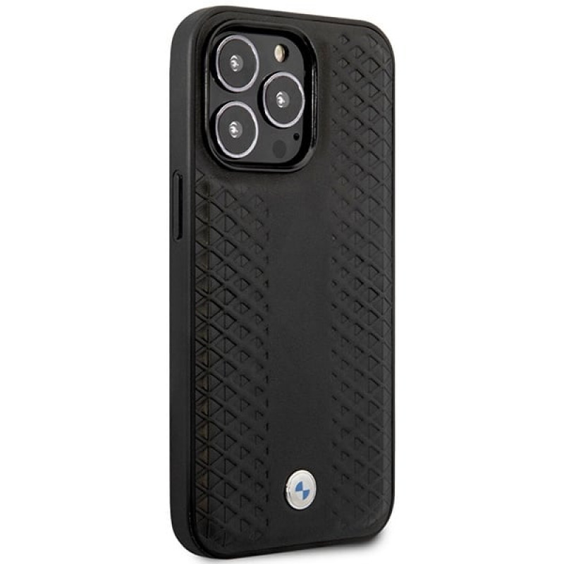 BMW BMHMP14X22RFGK Leather Diamond Pattern MagSafe Hülle für Apple iPhone 14 Pro Max 6,7″, schwarz