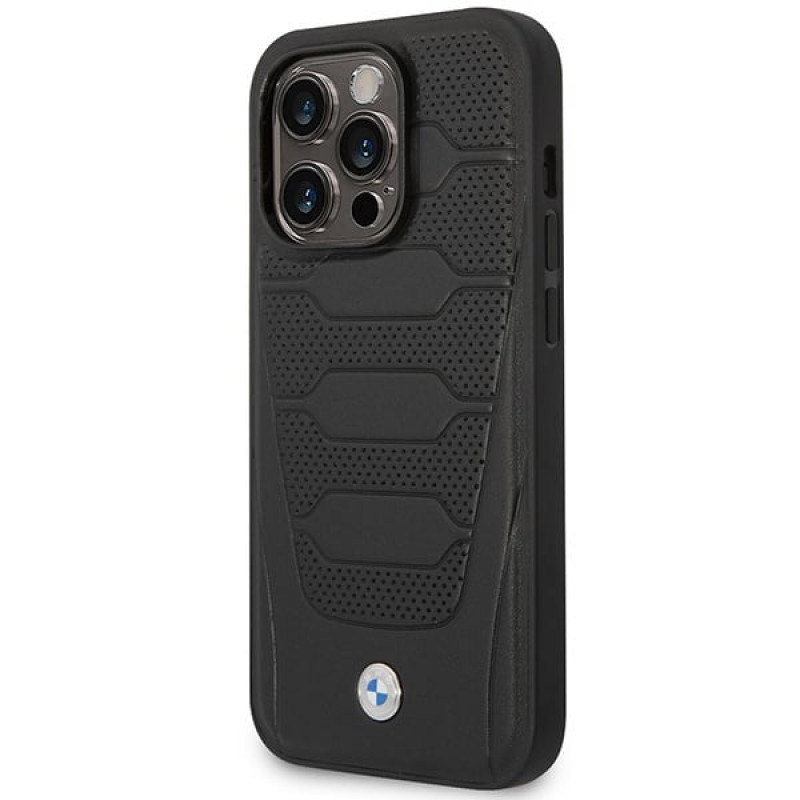 BMW BMHMP14L22RPSK Leather Seats Pattern MagSafe Hülle für Apple iPhone 14 Pro 6,1″, schwarz
