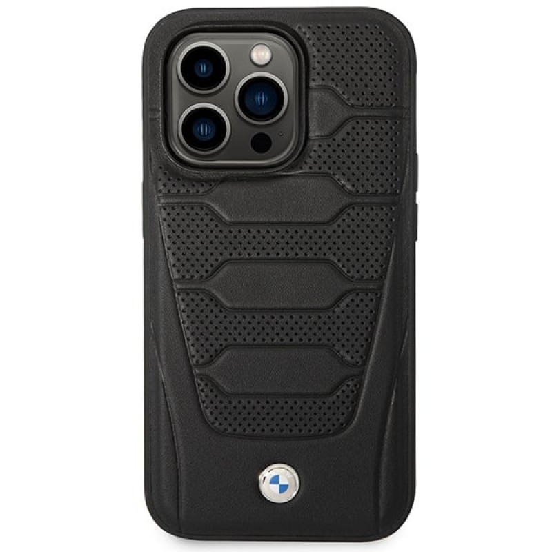 BMW BMHMP14X22RPSK Leather Seats Pattern MagSafe Hülle für Apple iPhone 14 Pro Max 6,7″, schwarz