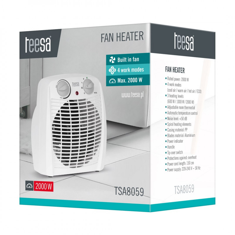 Teesa TSA8059 Heizlüfter, 0,8/1,2/2 kW, weiß