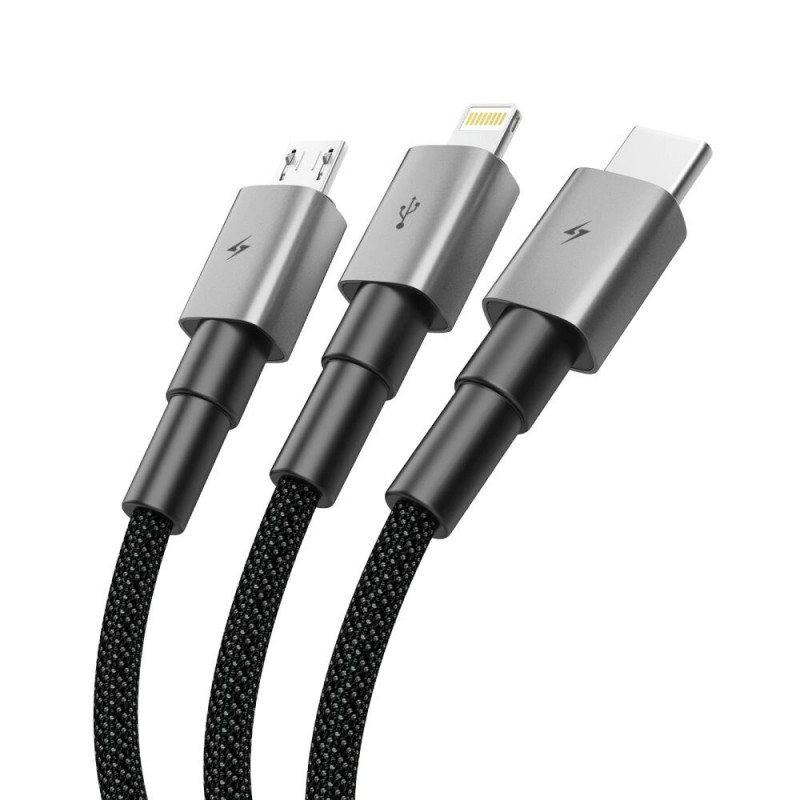 Tech-Protect UltraBoost DNA 3-in-1-Kabel USB-A auf Lightning / USB-C / Micro-USB, 3 A, 120 cm, eisengrau