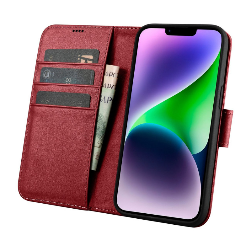 iCarer Wallet Case 2in1 Leder-Klapphülle für iPhone 14 Plus, Anti-RFID, rot (WMI14220727-RD)