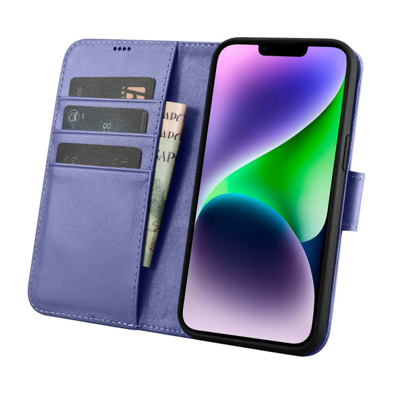 iCarer Wallet Case 2in1 Leder-Klapphülle für iPhone 14 Plus, Anti-RFID, hellila (WMI14220727-LP)