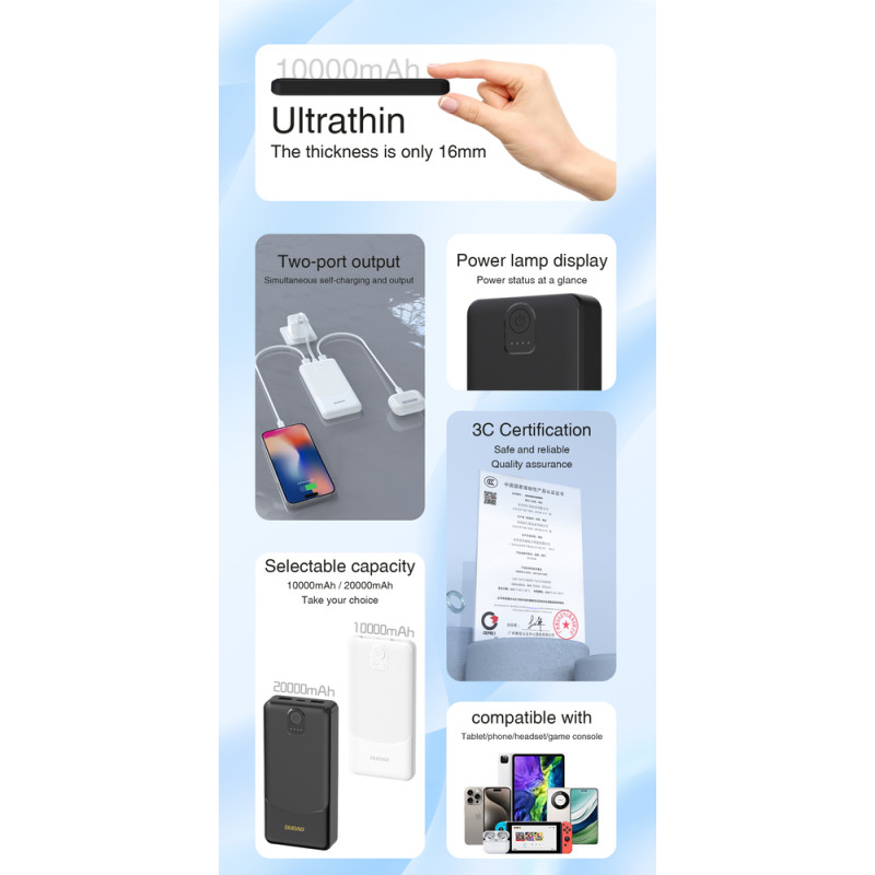 Dudao K10 10000-mAh-Powerbank, 2 x USB-A, 2,4 A, weiß