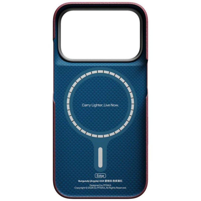 PITAKA Edge Case Argyle MagSafe Hülle für Apple iPhone 18 Pro / 17 Pro, burgunderrot