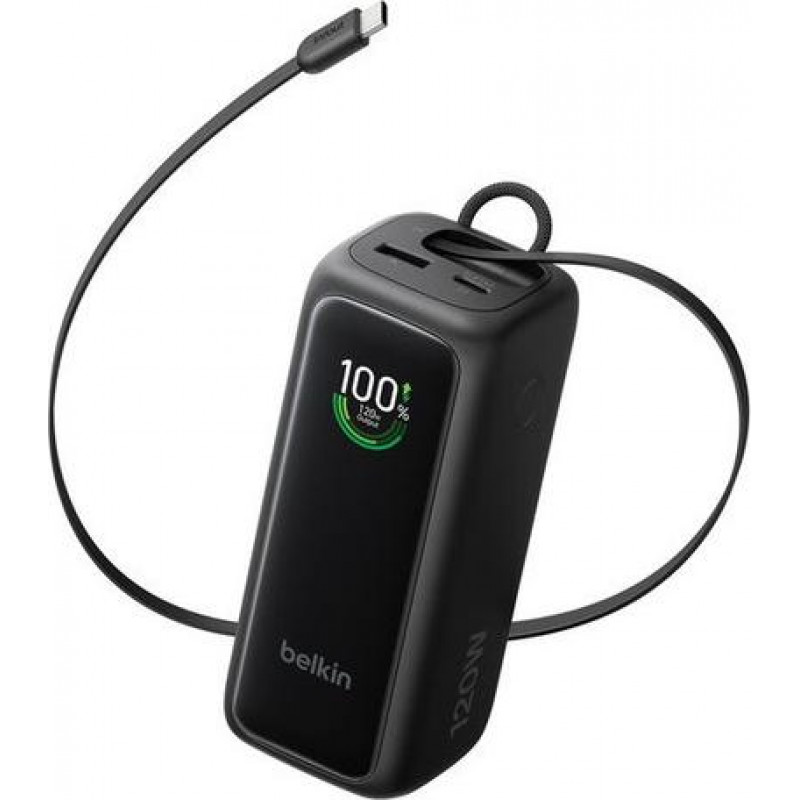 Belkin UltraCharge Smart Display Power Powerbank BPB042HQBK, PD 120 W, einziehbares USB-C-Kabel