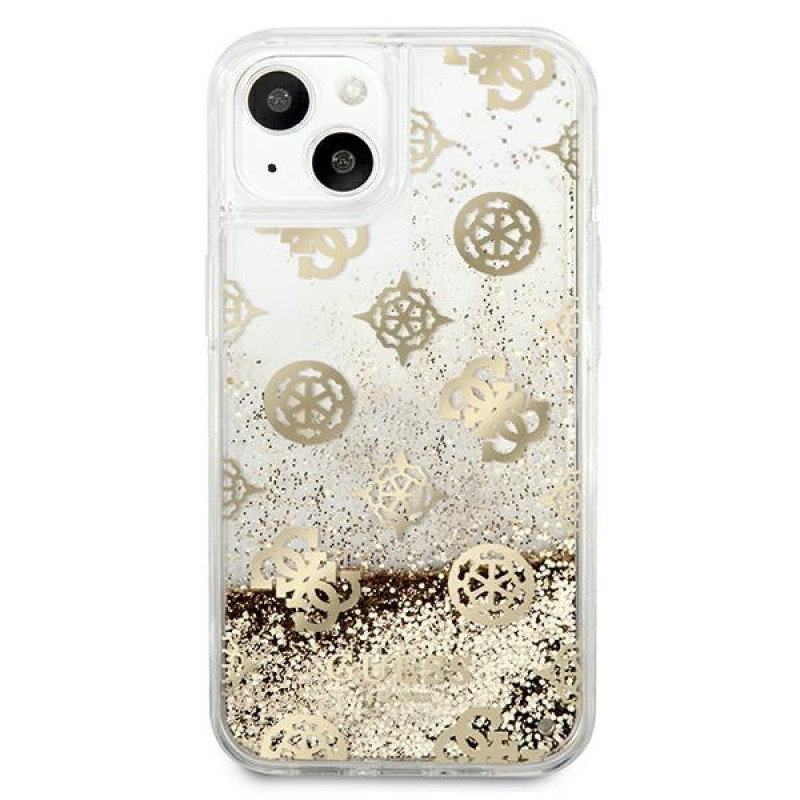 Guess GUHCP13SLGPEGO Apple iPhone 13 mini Hardcase Hülle Peony Liquid Glitter, Gold